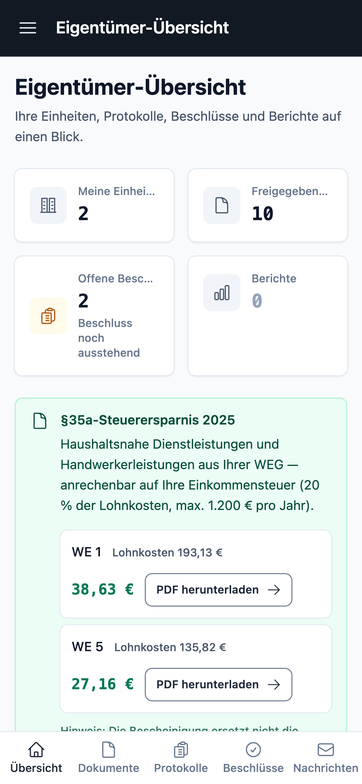 Eigentümer-Portal – Mobile